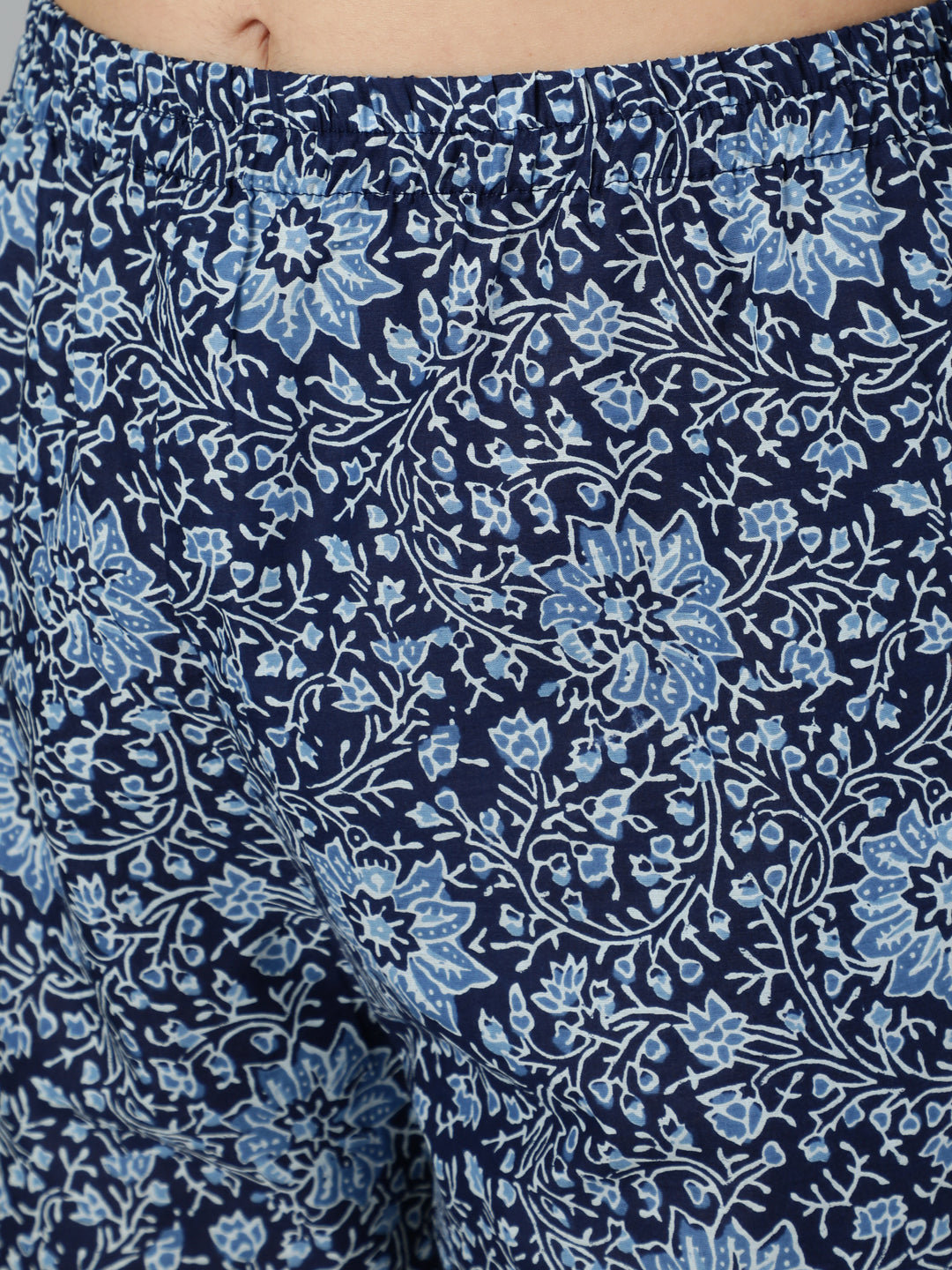 Women's Blue Ethnic Motifs Printed  Cotton Kurta with Palazzos & Dupatta