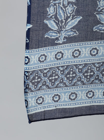 Women's Blue Ethnic Motifs Printed  Cotton Kurta with Palazzos & Dupatta