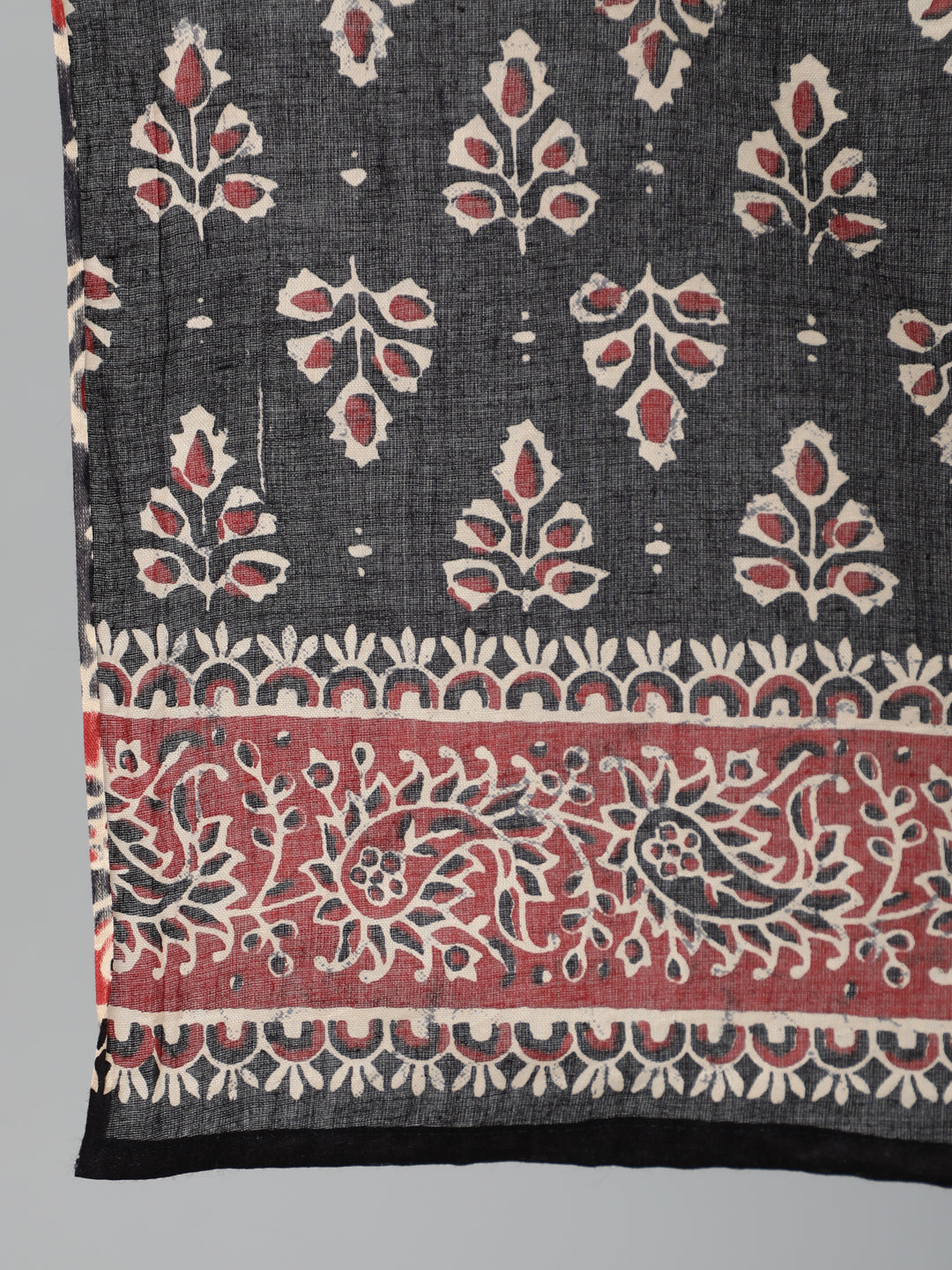 Women's Black Printed Straight Kurta With Plazo & Dupatta