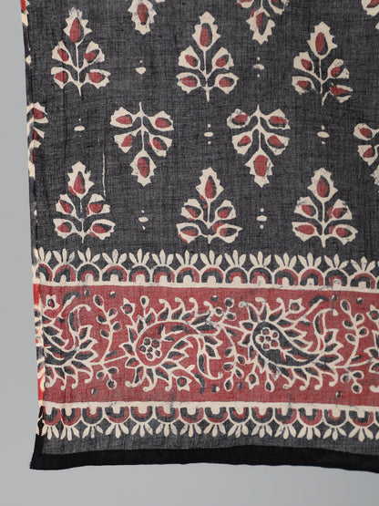 Women's Black Printed Straight Kurta With Plazo & Dupatta