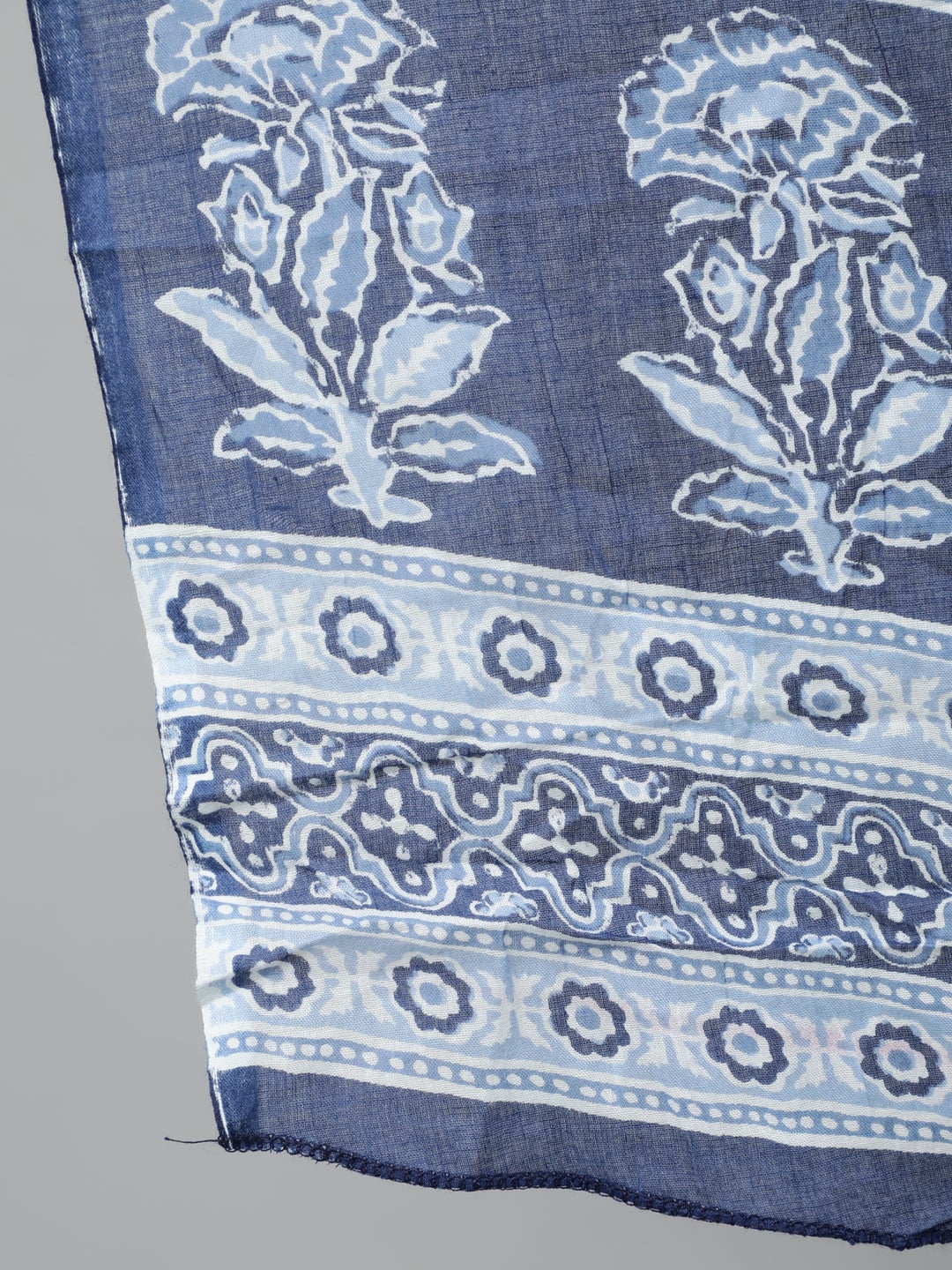 Women's Navy Blue Printed Straight Kurta With Plazo & Dupatta