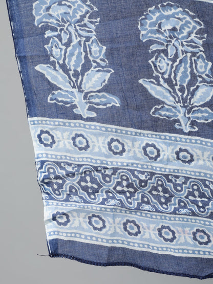 Women's Navy Blue Printed Straight Kurta With Plazo & Dupatta