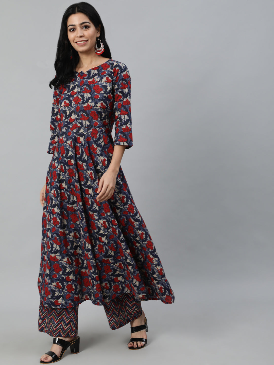 Women's Multi Floral Printed Flared Kurta With Palazzo Dupatta