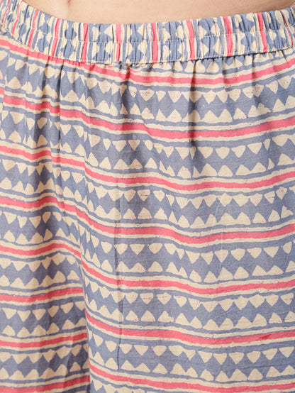 Women's Cream Ethnic Prnited Kurta With Palazzo And Dupatta