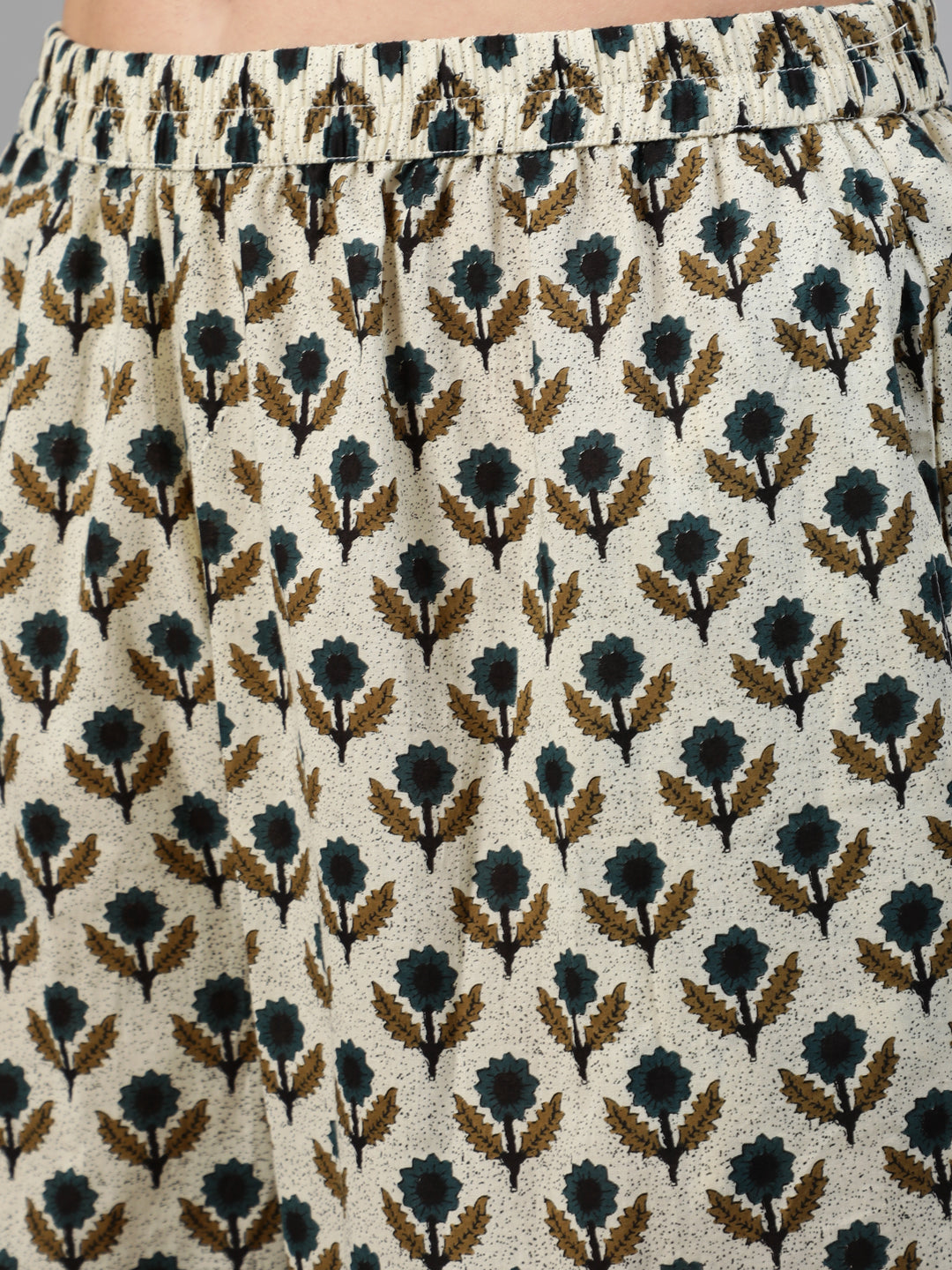 Women's Off White Ethnic Motif Printed Kurta With Palzzo And Dupatta