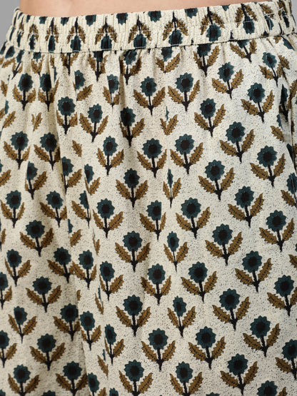 Women's Off White Ethnic Motif Printed Kurta With Palzzo And Dupatta