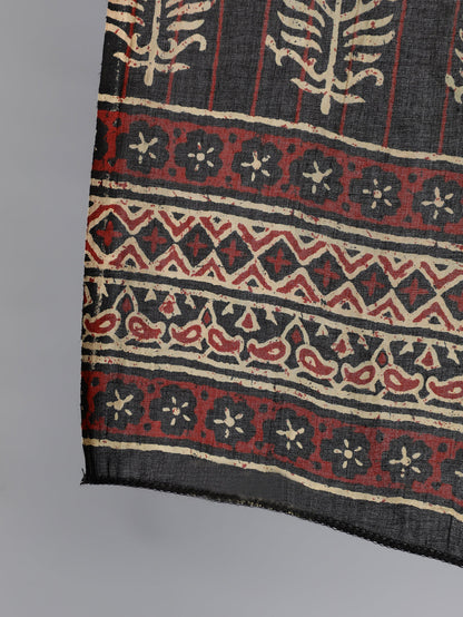 Women's Black & Maroon Floral Printed Straight Kurta With Palzzo And Dupatta