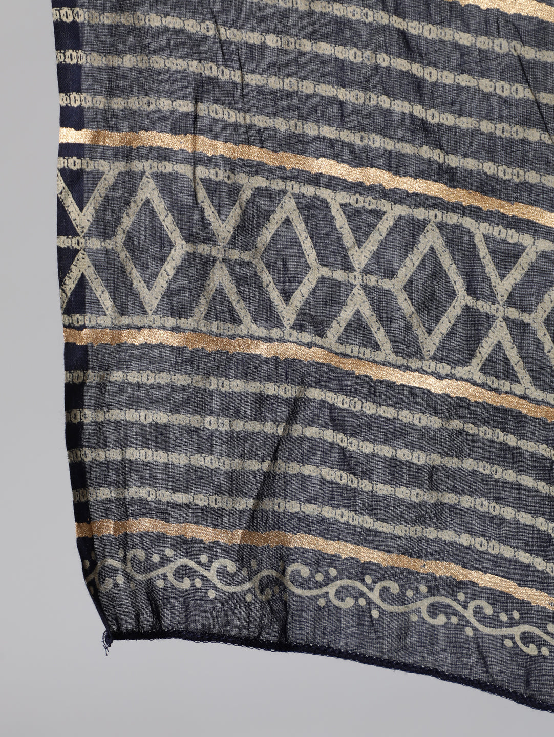Women's Navy Blue & Gold Printed Straight Kurta With Plazo & Dupatta