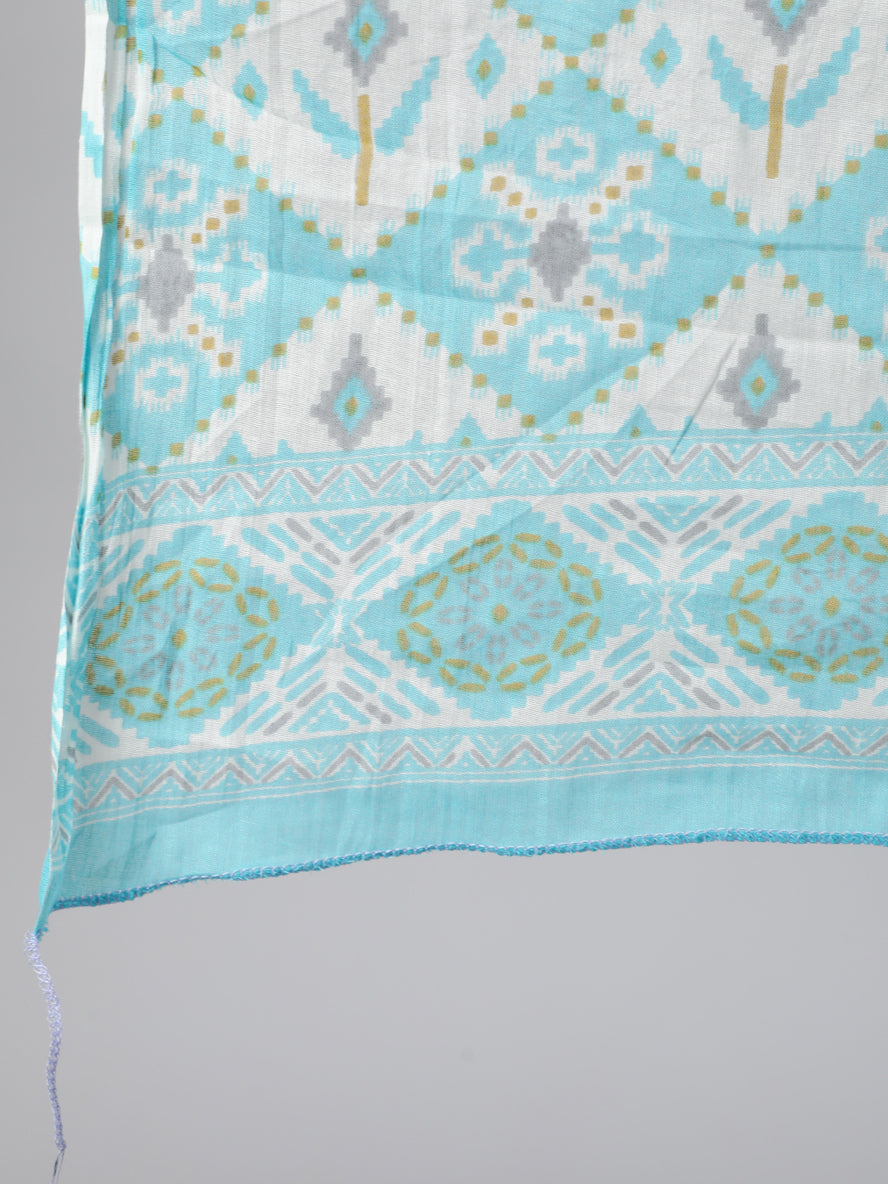 Women's Blue & Off White Printed Kurta With Plazo & Dupatta