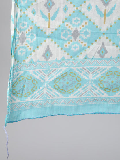 Women's Blue & Off White Printed Kurta With Plazo & Dupatta