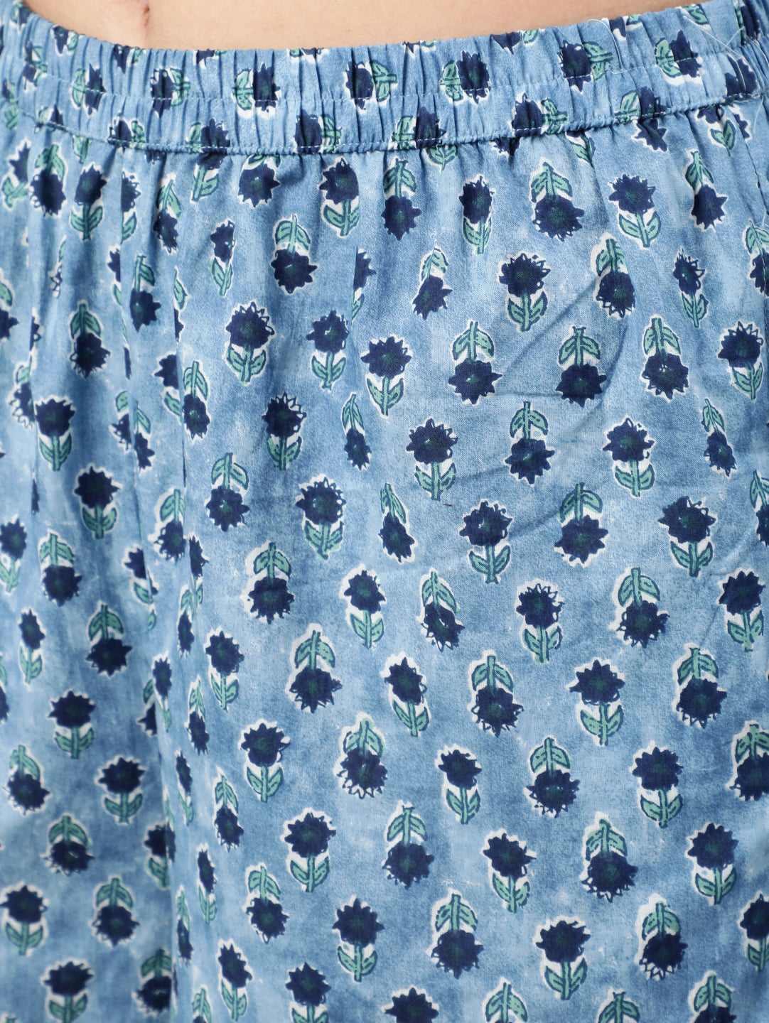Women's Blue Printed Straight Kurta With Plazo & Dupatta