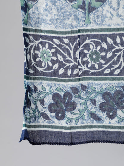 Women's Blue Printed Straight Kurta With Plazo & Dupatta