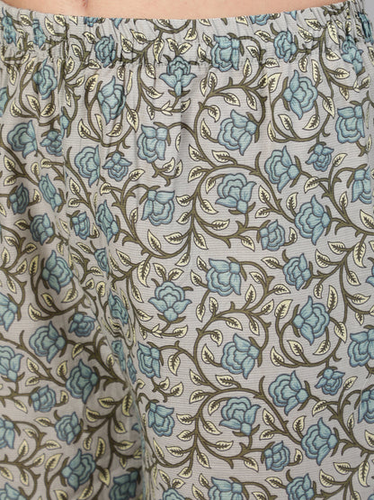 Women's Grey Printed Kurta With Plazo & Dupatta