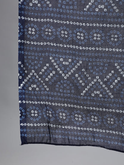 Women's Navy Blue Bandhani Printed Straight Kurta With Dupatta And Palazzos