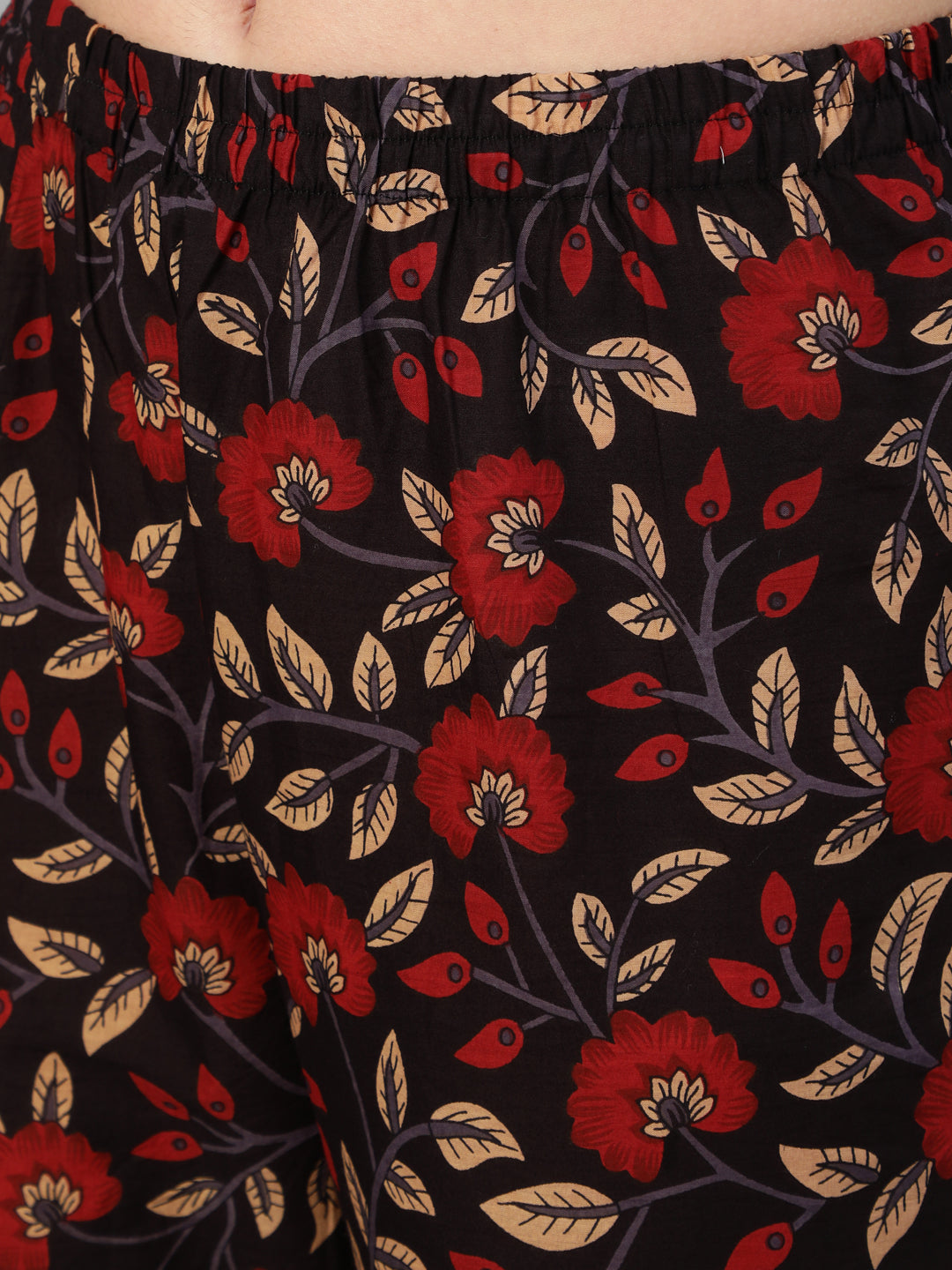 Women's Black And Maroon Floral Printed Kurta With Trouser & Dupatta