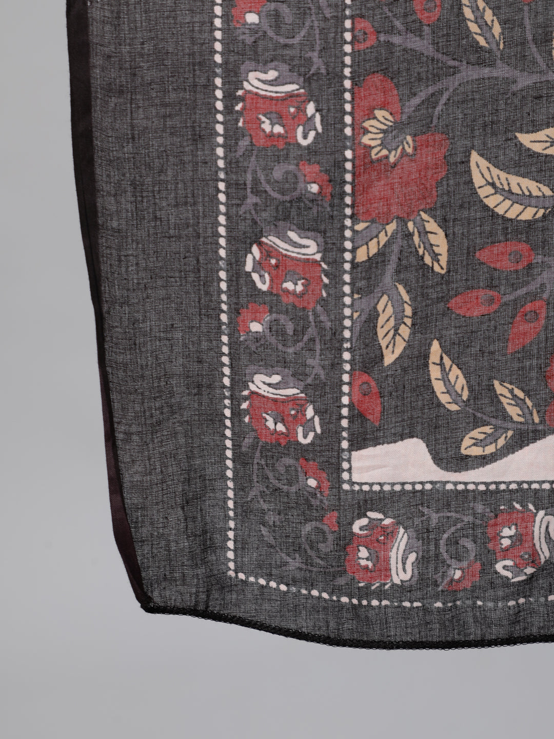 Women's Black And Maroon Floral Printed Kurta With Trouser & Dupatta