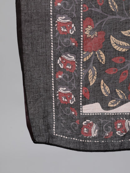 Women's Black And Maroon Floral Printed Kurta With Trouser & Dupatta