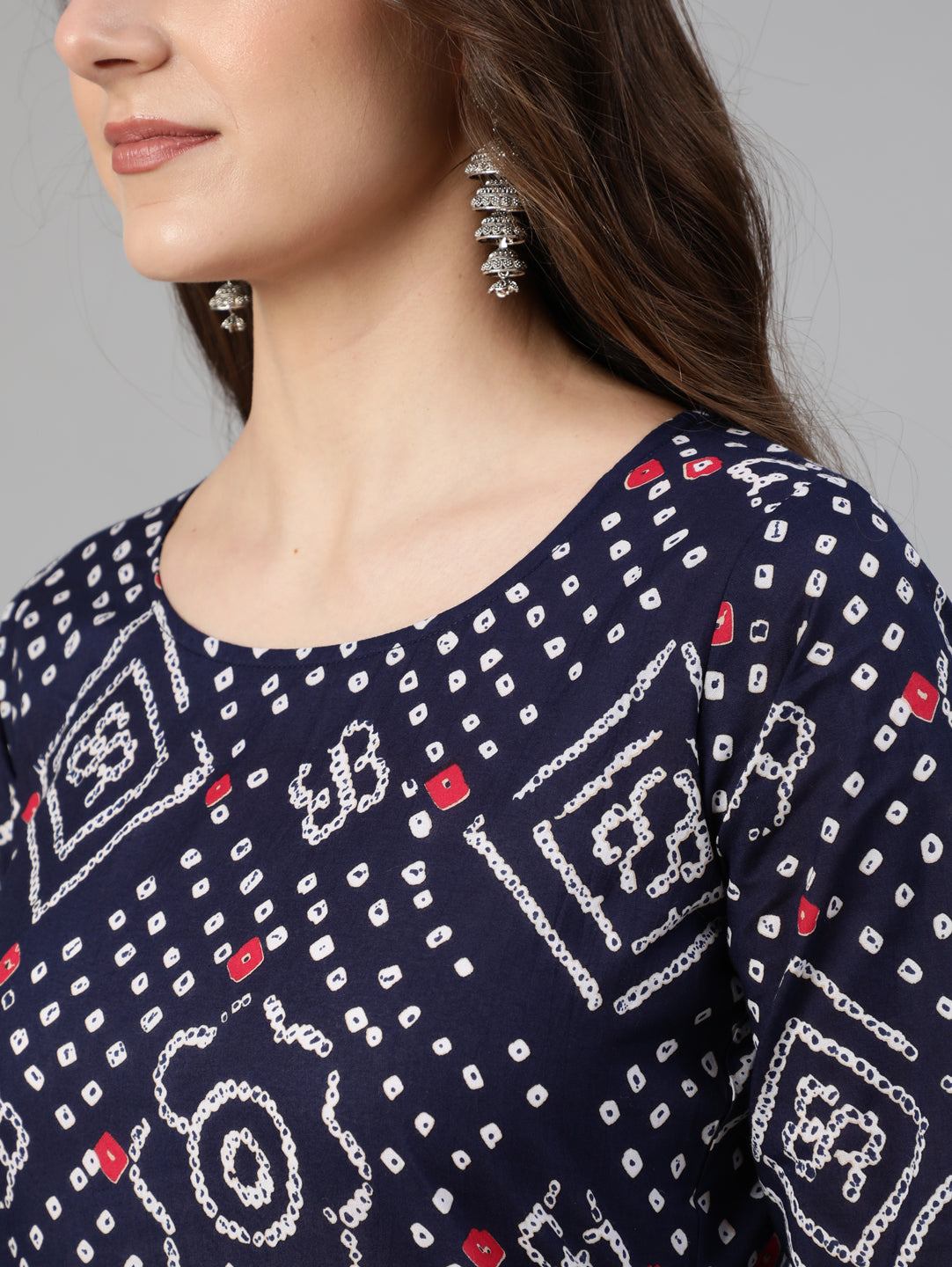 Women's Blue Bandhani Printed Straight Kurta With Palazzo Dupatta