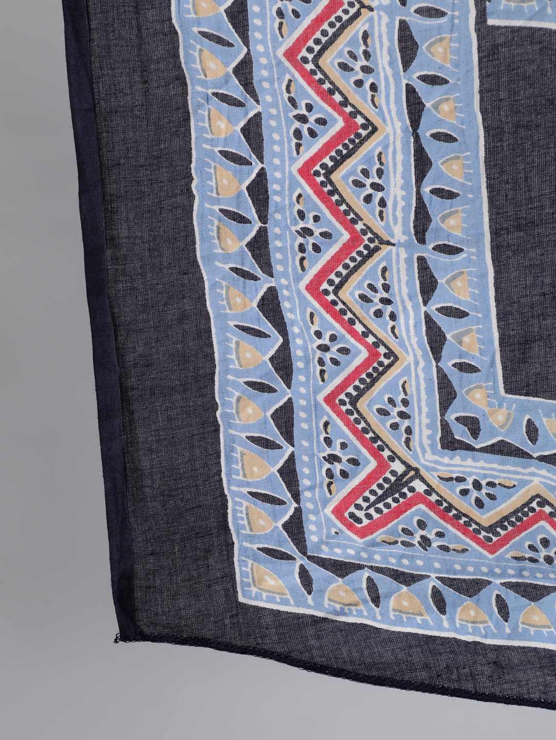 Women's Blue Bandhani Printed Straight Kurta With Palazzo Dupatta