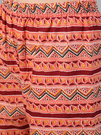 Women's Red Bandhani Printed Straight Kurta With Palzzo And Dupatta