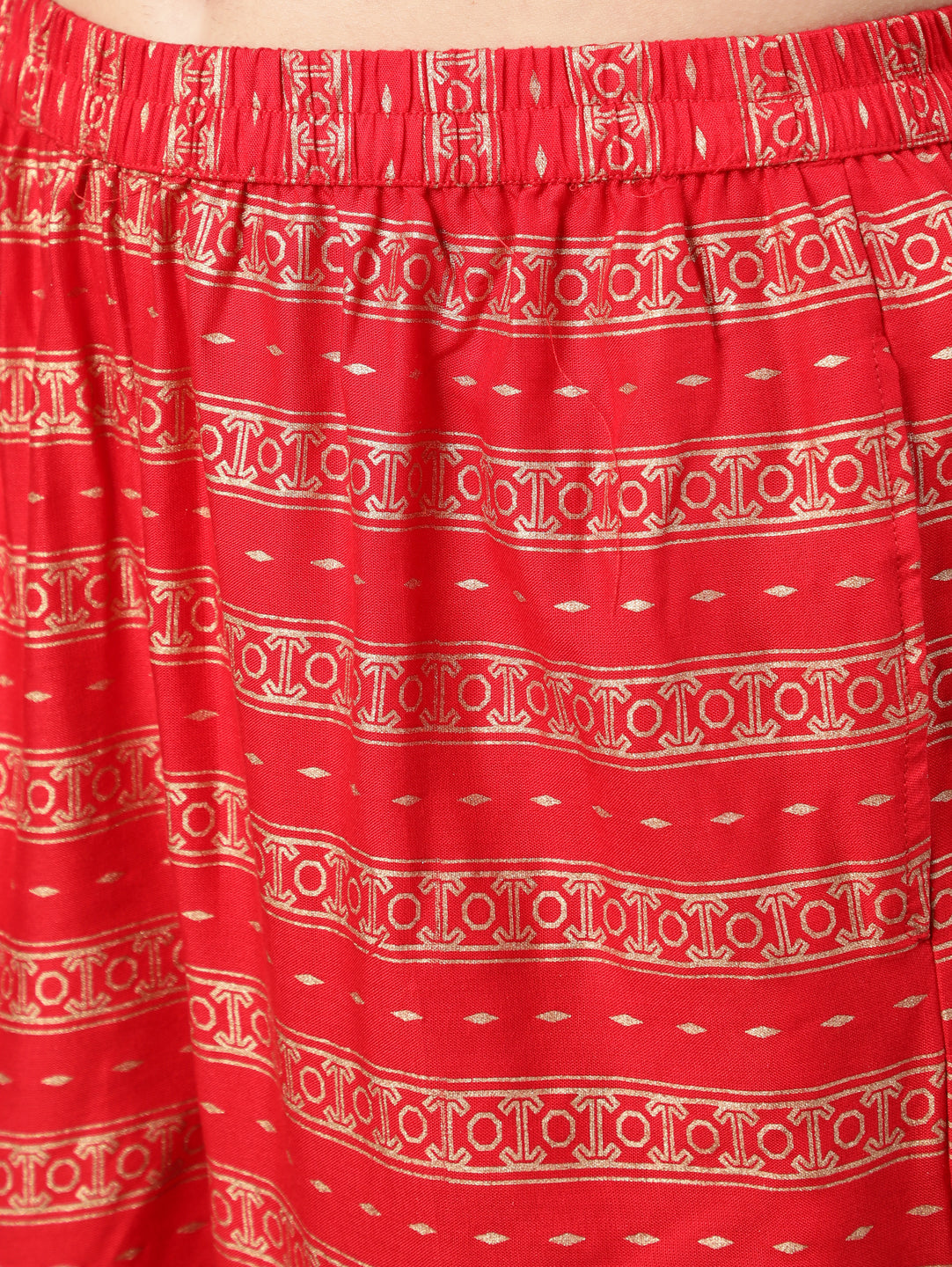 Women's Red Gold Ethnic Printed Kurta With Palazzo And Sequence Dupatta