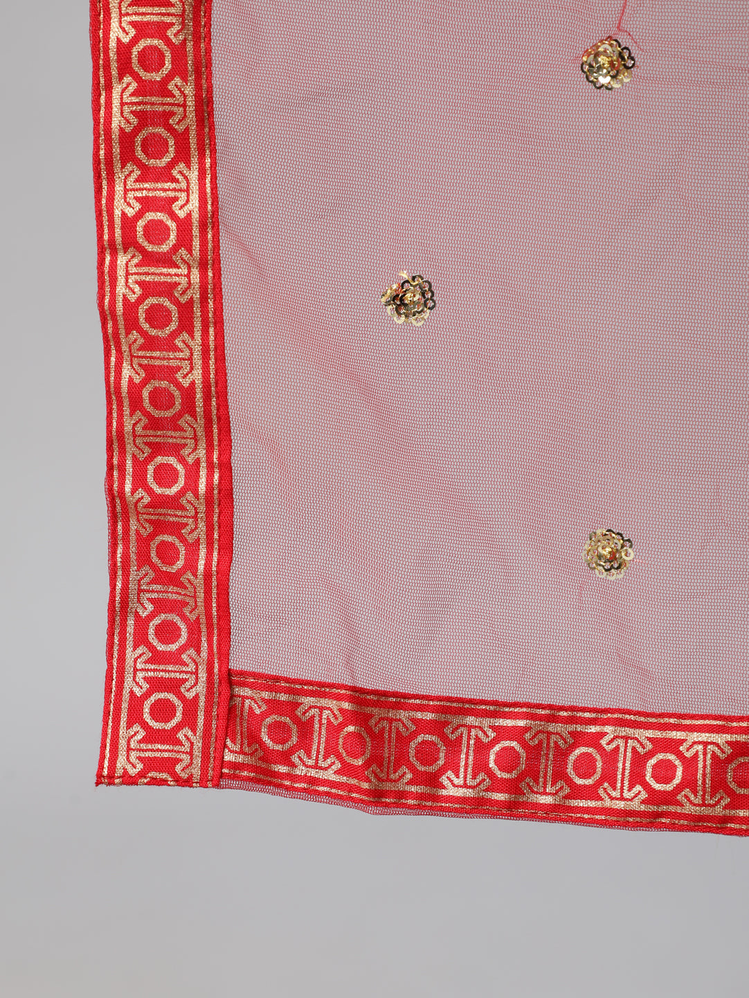 Women's Red Gold Ethnic Printed Kurta With Palazzo And Sequence Dupatta