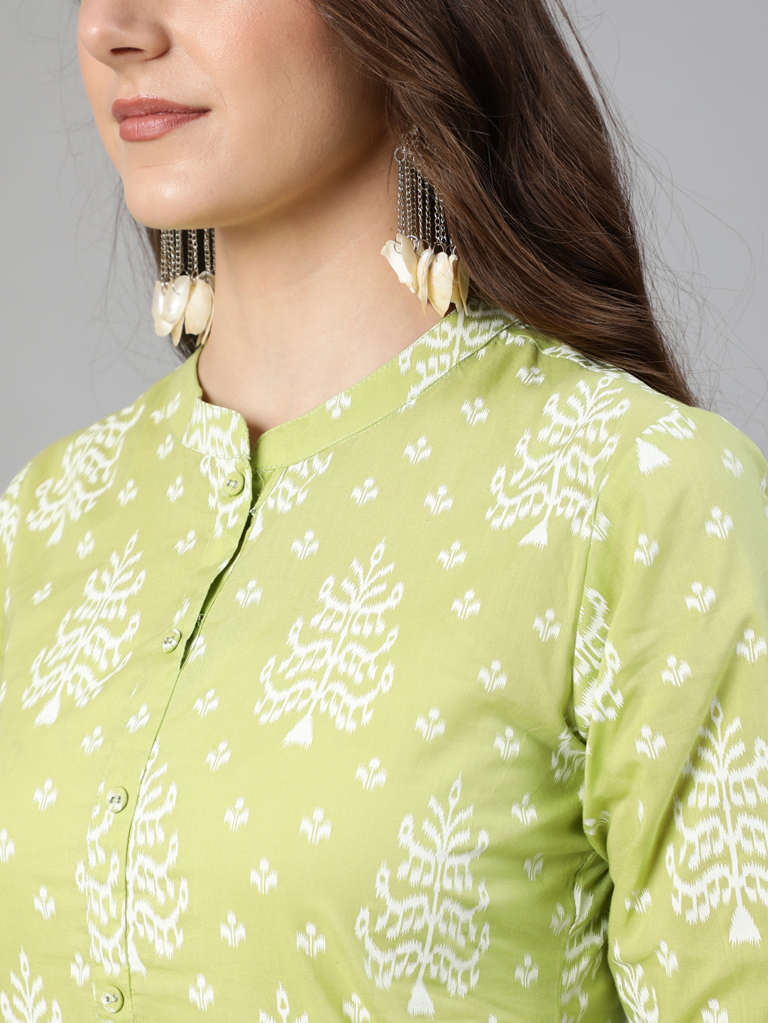 Women's Green Ethnic Printed Straight Kurta With Palazzo And Dupatta