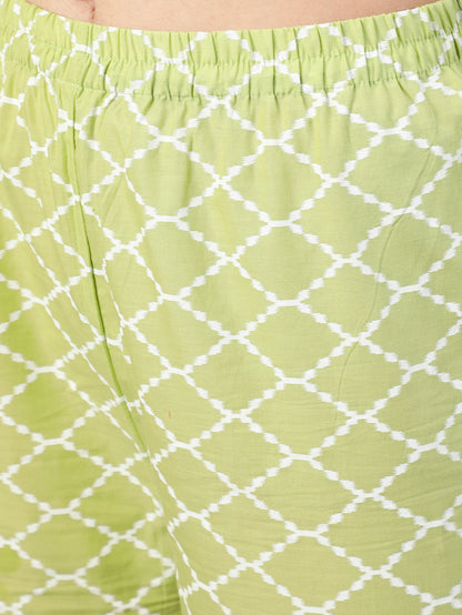 Women's Green Ethnic Printed Straight Kurta With Palazzo And Dupatta