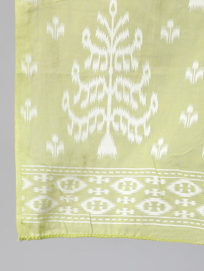 Women's Green Ethnic Printed Straight Kurta With Palazzo And Dupatta