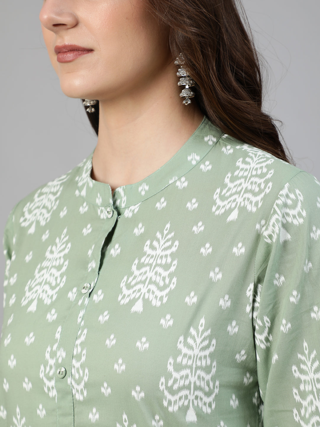 Women's Olive Green Ethnic Printed Kurta And Palazzo With Dupatta