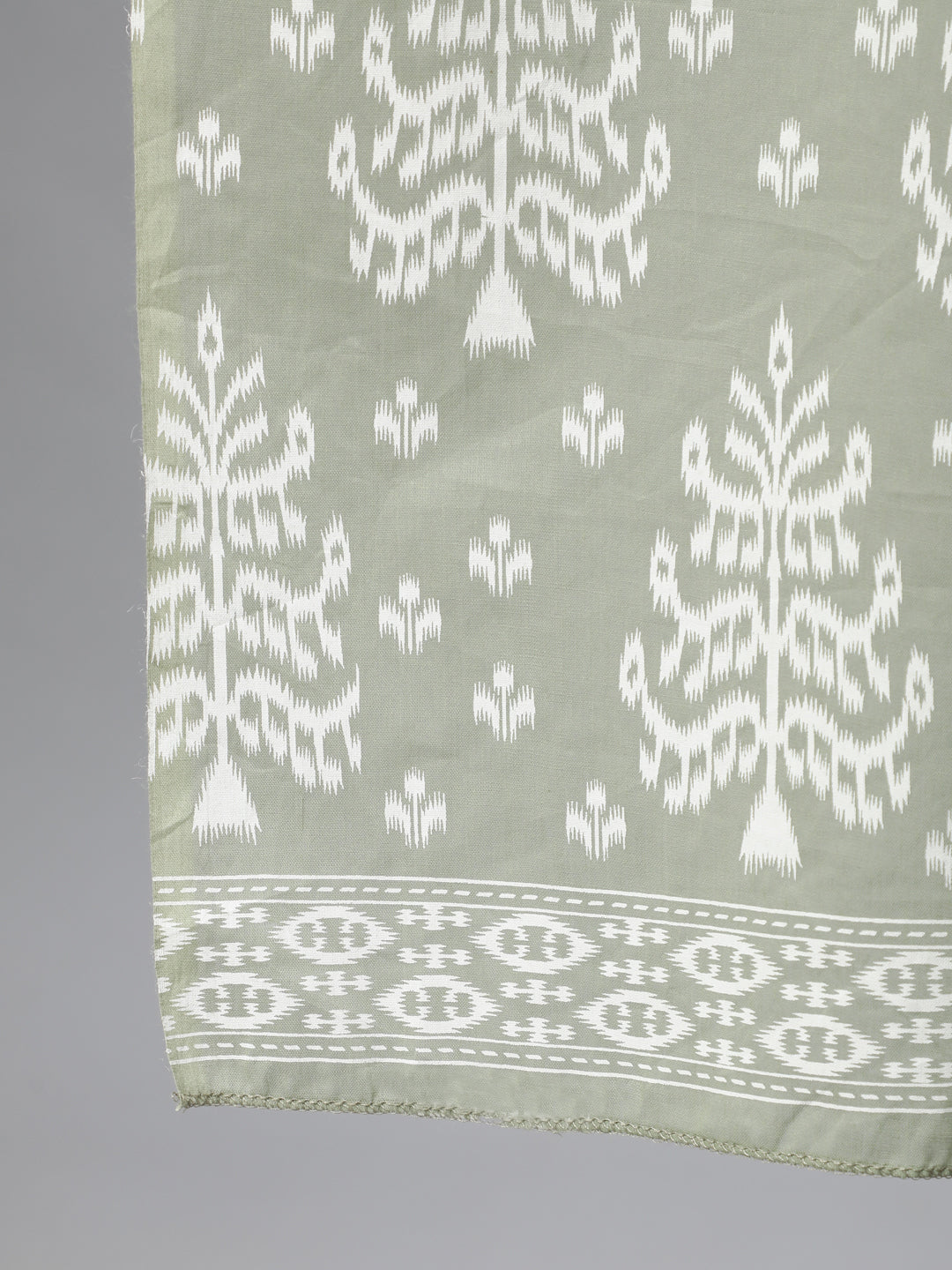 Women's Grey Ethnic Printed Straight Kurta With Three Quarter Sleeves