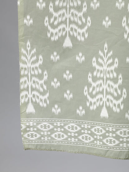 Women's Grey Ethnic Printed Straight Kurta With Three Quarter Sleeves