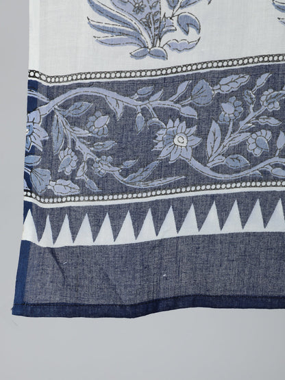 Women's Blue Floral Printed Gathered Kurta With Palzzo And Dupatta