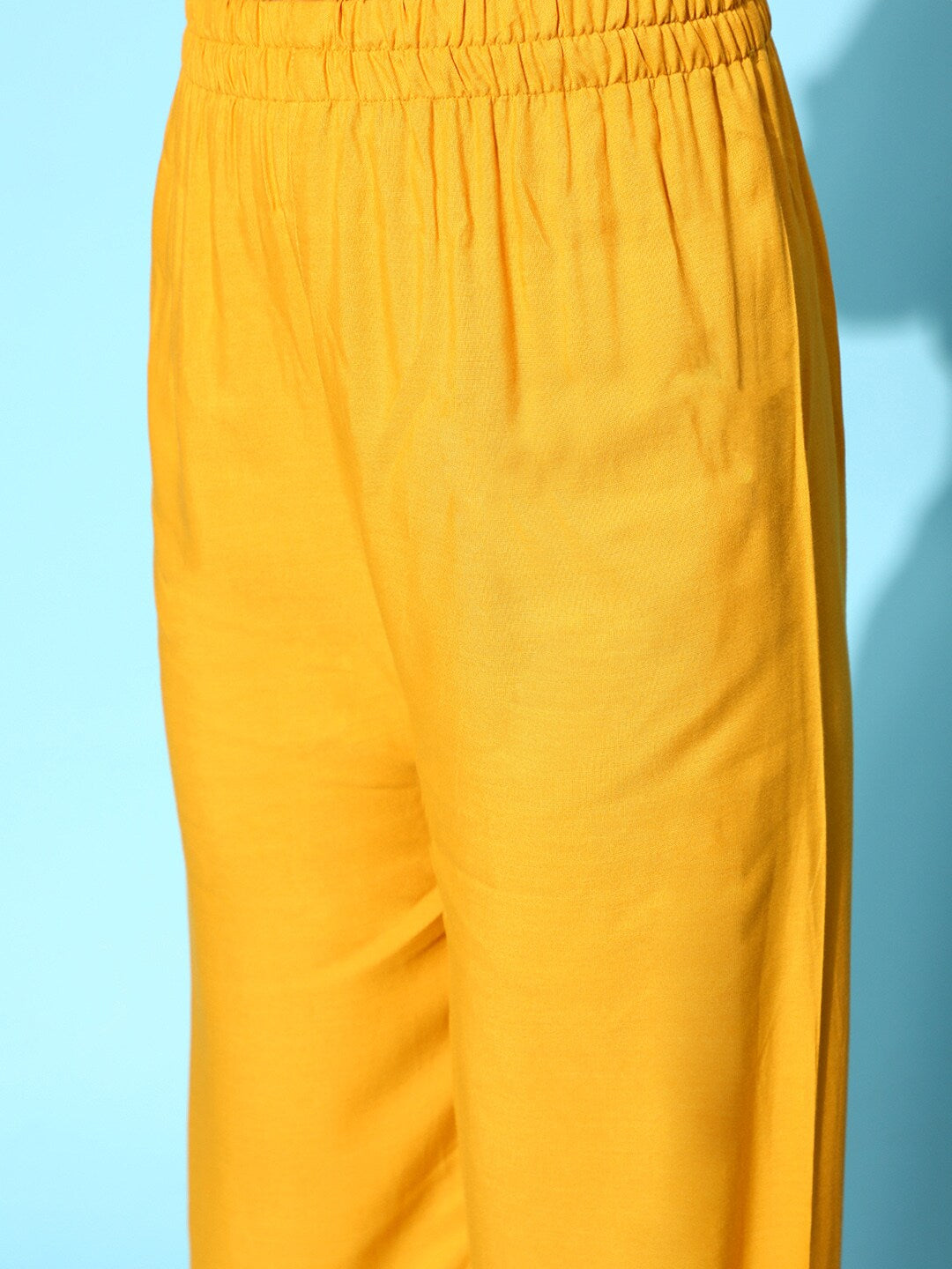 Women's Yellow Embroidered Straight Kurta With Plazo & Dupatta