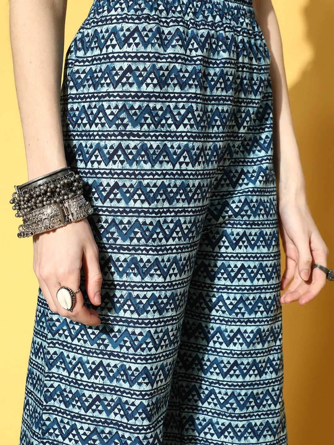 Women's Blue Tiered Kurta With Plazo & Dupatta