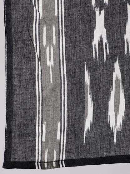 Women's Black Ethnic Printed Straight Kurta With Palazzo And Dupatta