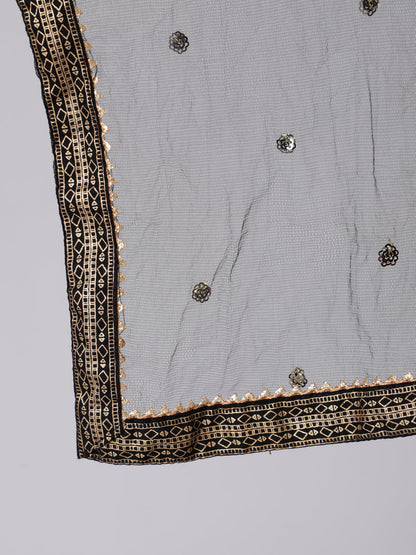 Women's Black & Gold Ethnic Printed Kurta With Palazzo & With Net Dupatta