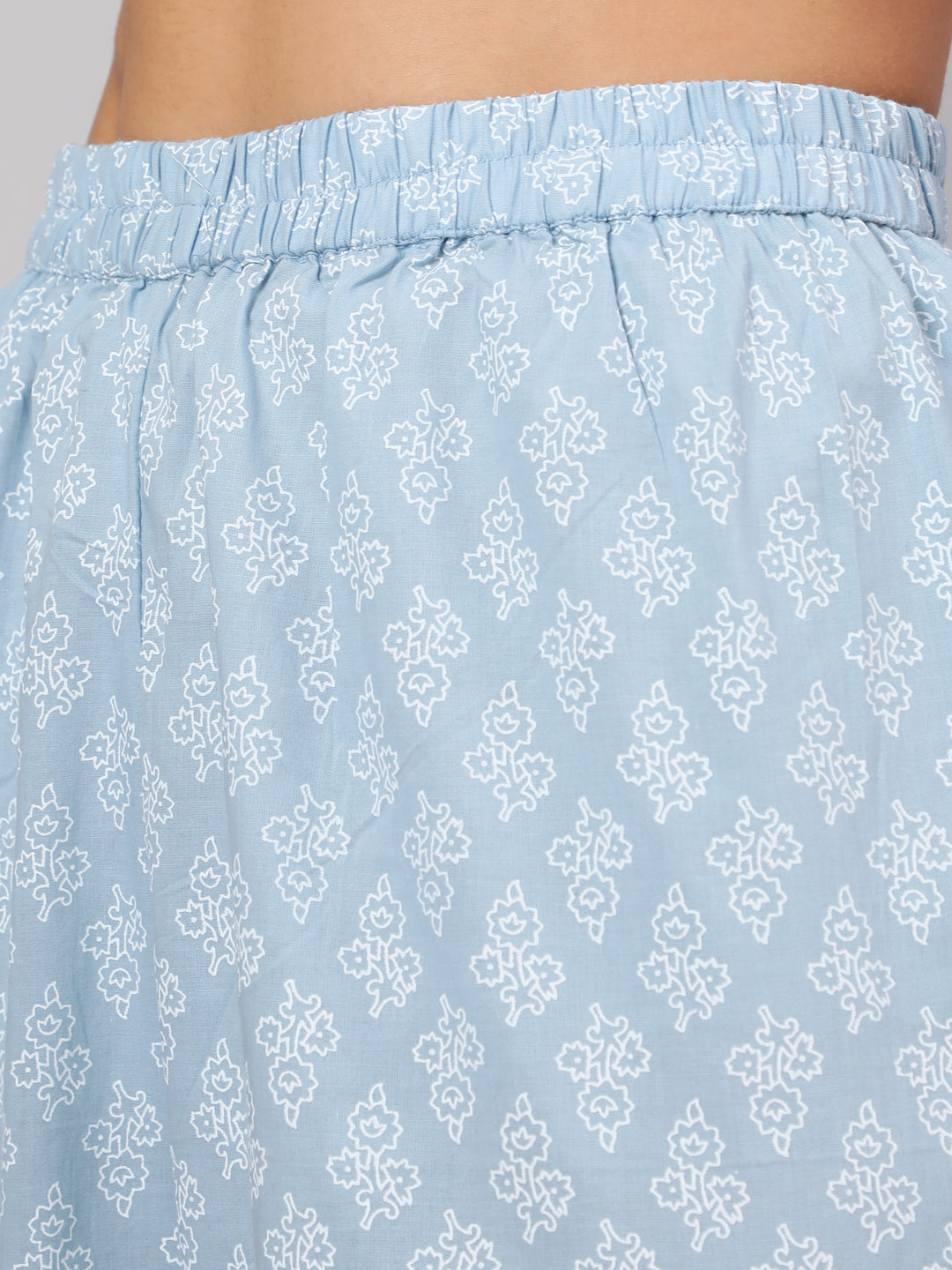 Women's Light Blue Floral Printedt Flared Kurta With Trouser And Dupatta