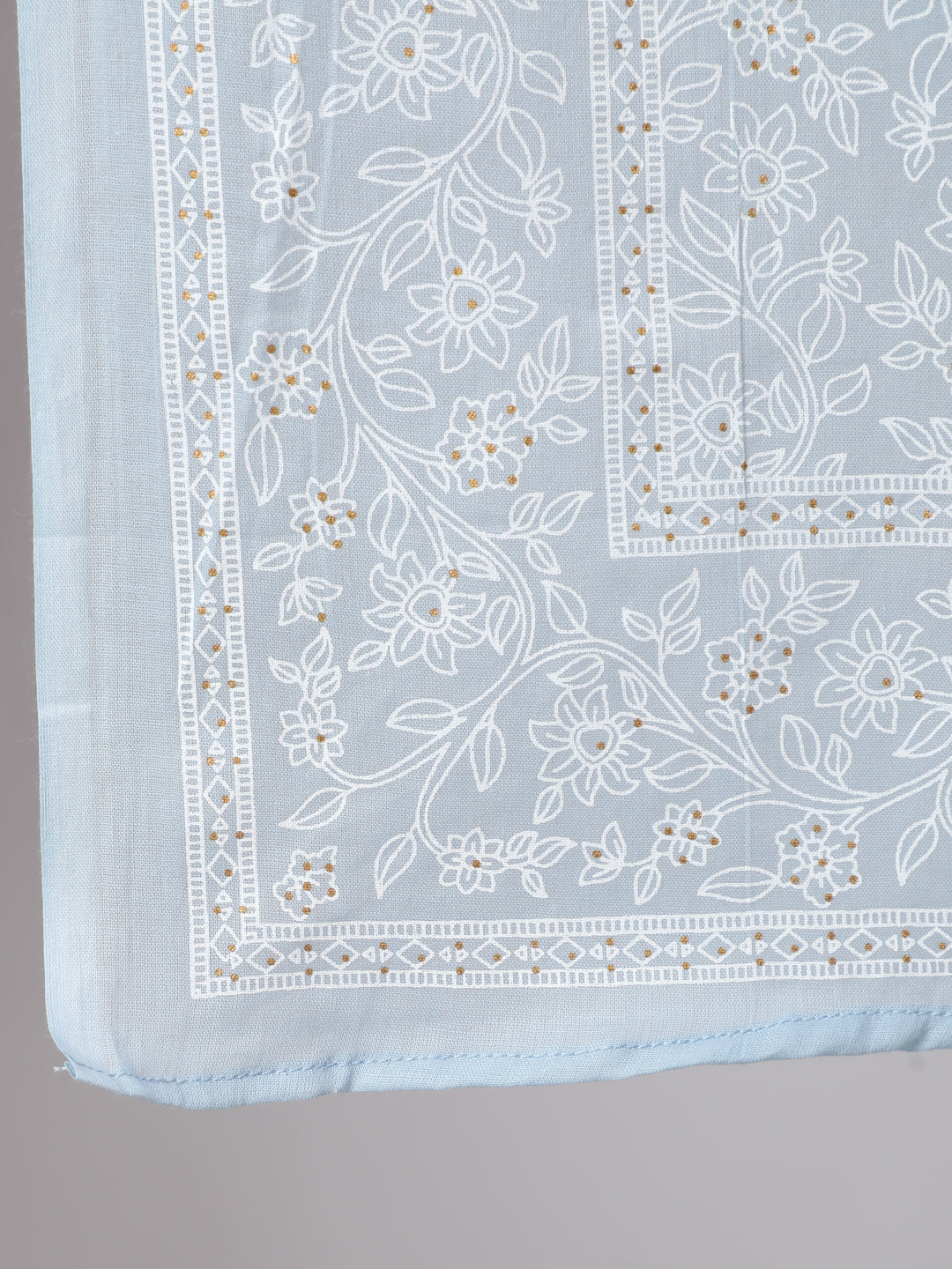 Women's Light Blue Floral Printedt Flared Kurta With Trouser And Dupatta