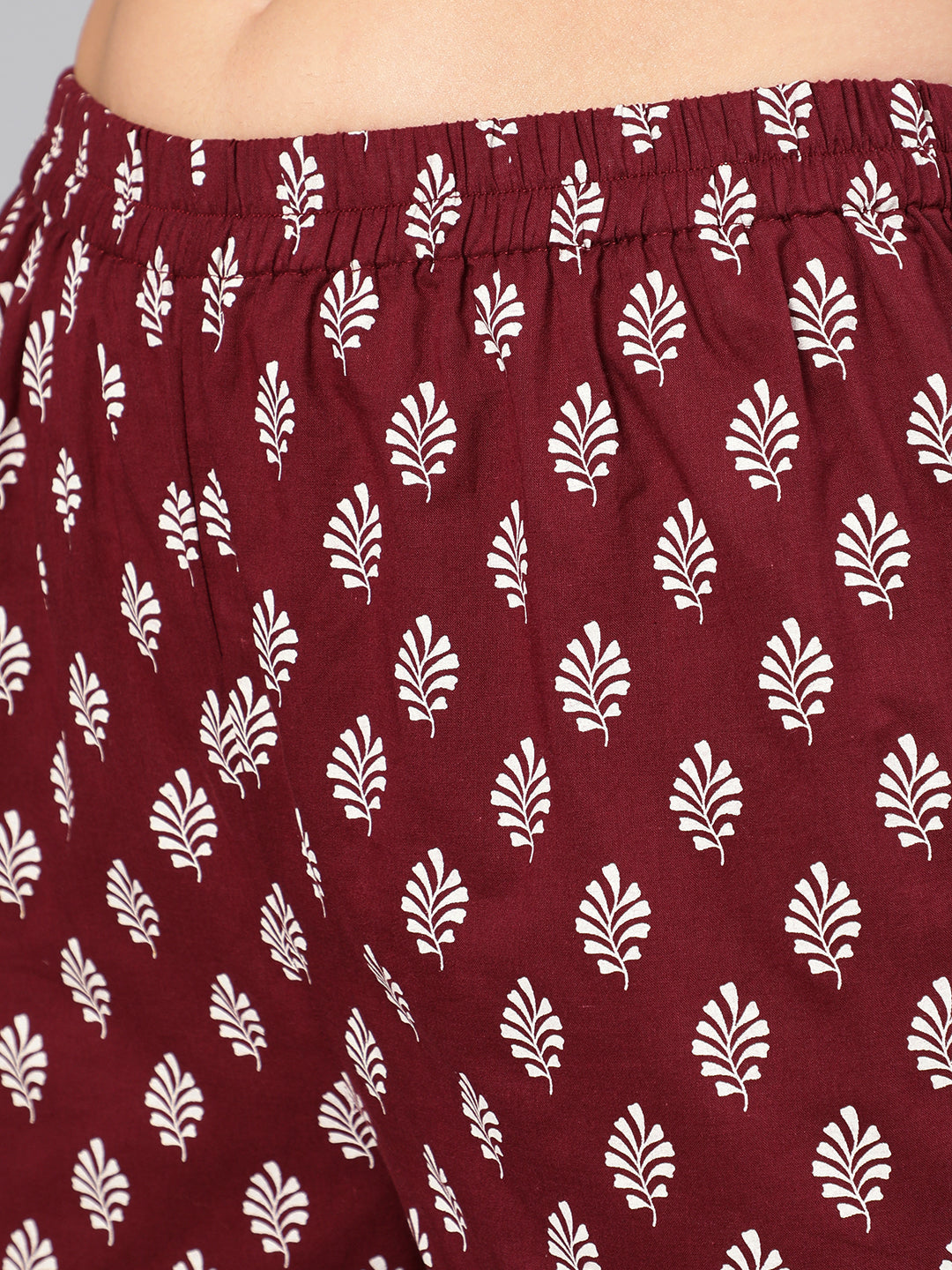 Women's Burgundy Printed Flared Kurta With Trouser And Dupatta