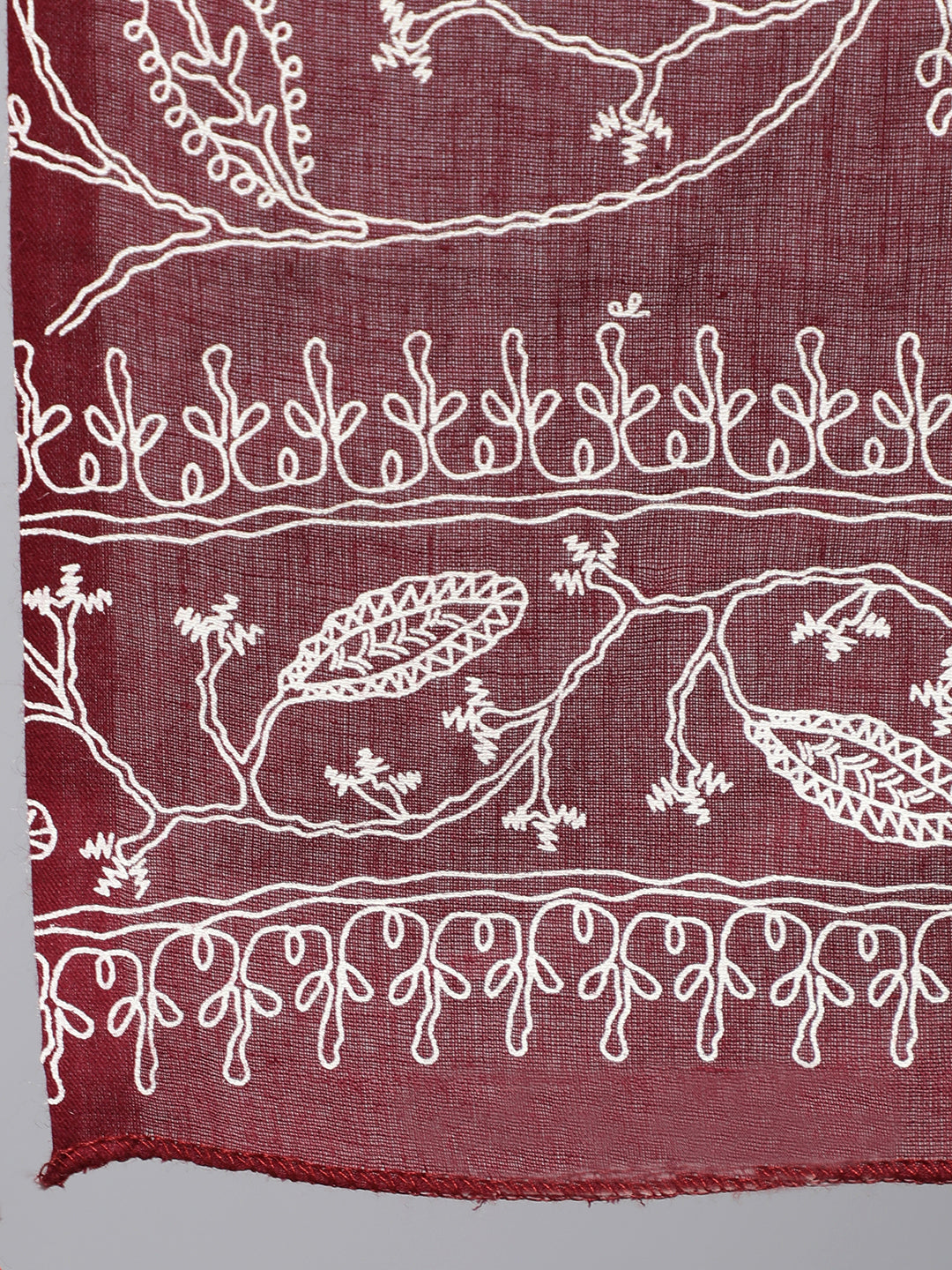 Women's Burgundy Printed Flared Kurta With Trouser And Dupatta