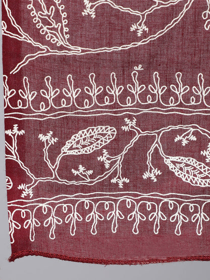 Women's Burgundy Printed Flared Kurta With Trouser And Dupatta