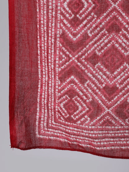 Women's Red Bandhani Printed Straight Kurta With Palzzo And Dupatta