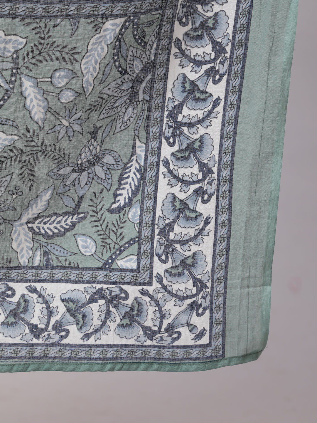 Women's Green And Blue Printed Flared Kurta With Palazzo And Dupatta