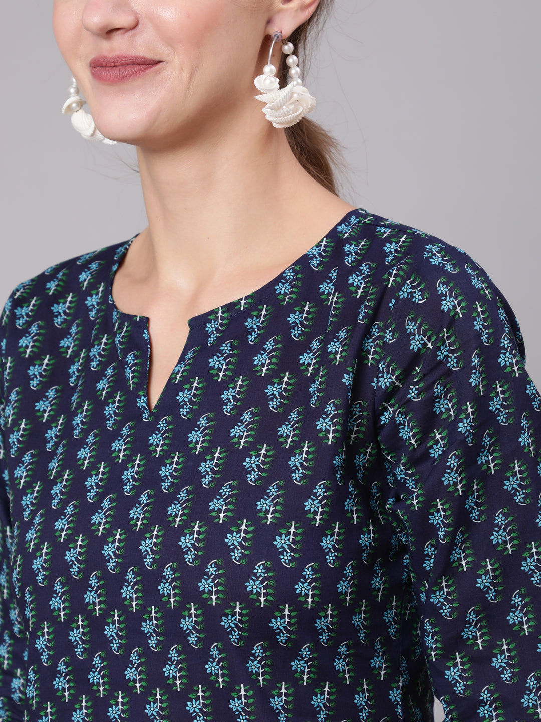 Women's Navy Blue & White Printed Tunic