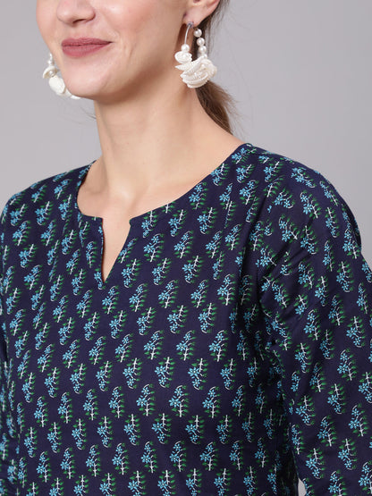 Women's Navy Blue & White Printed Tunic