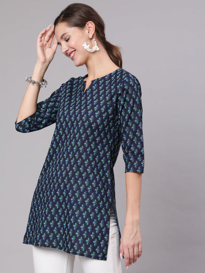Women's Navy Blue & White Printed Tunic