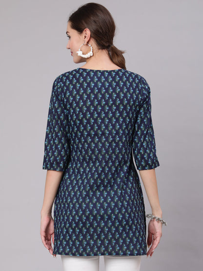 Women's Navy Blue & White Printed Tunic