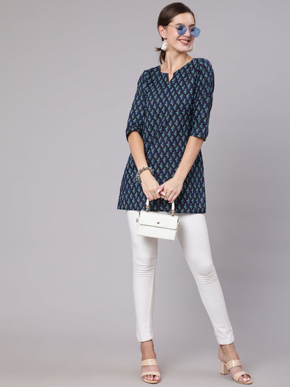 Women's Navy Blue & White Printed Tunic