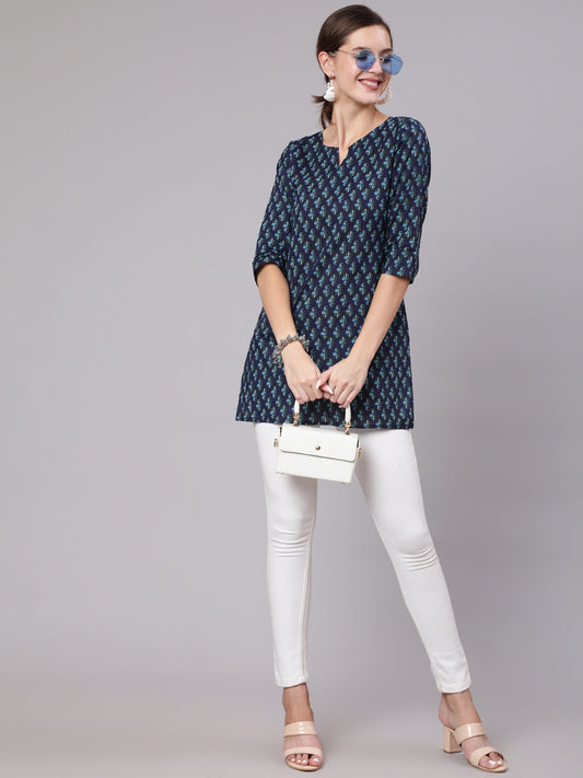 Women's Navy Blue & White Printed Tunic